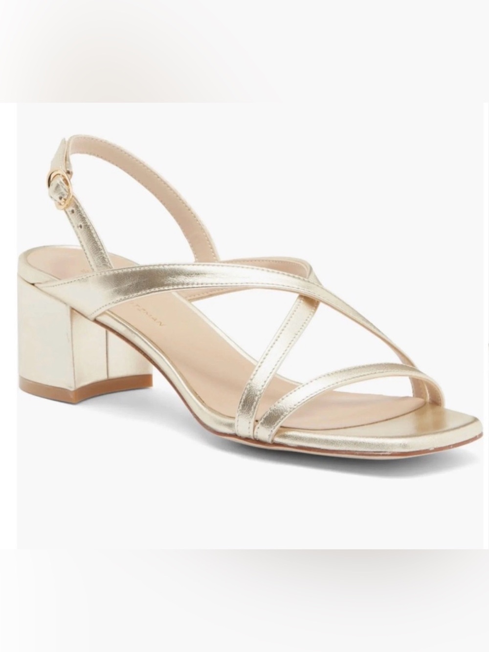 NWT Stuart Weitzman Oasis 50 Gold Platino Block Heel Sandals